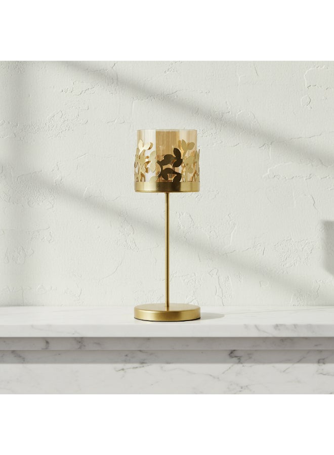 Home Box Metal Leaf Candleholder in Gold - 7.5x7.5x21 cm - Image 1